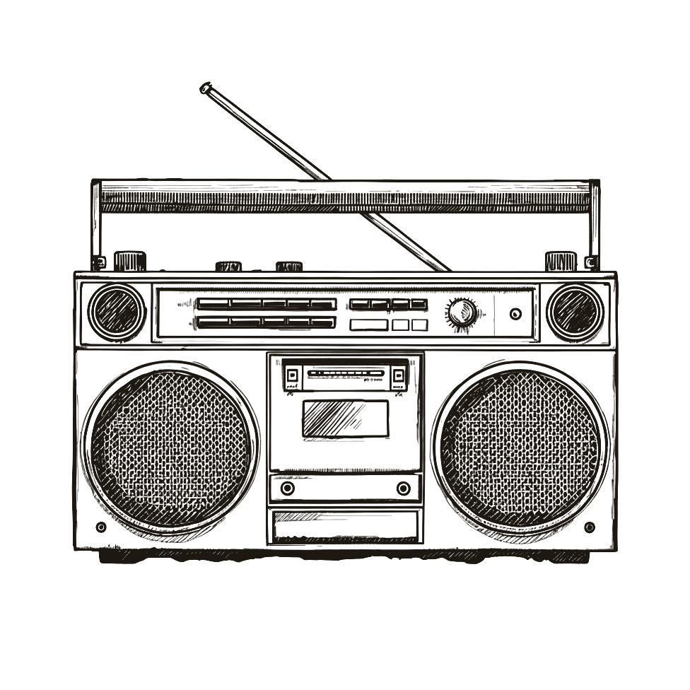 A hand-drawn boombox